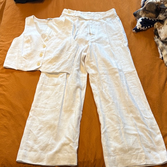 Madewell Pants - Madewell White Linen Pantsuit Set - Wide Leg Trousers & Cropped Vest